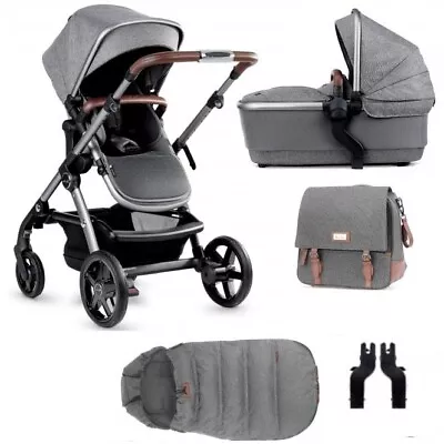 Silver Cross Wave Pram Pushchair Zinc BUNDLE Bag + Footmuff + Tandem New £1305 • £629