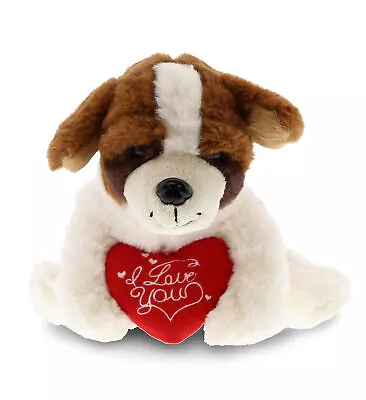 DolliBu I LOVE YOU Plush St. Bernard Dog - Cute Animal With Red Heart - 8 Inch • $21.08