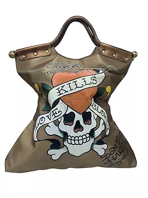 Ed Hardy By Christian Audilier Love Kills Slowly Gold Purse Tote Bag • $15