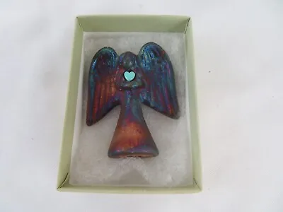 Spirit Angel Raku Pottery W/ Turquoise Gemstone Heart By Artist Jeremy Diller 2  • £12.30