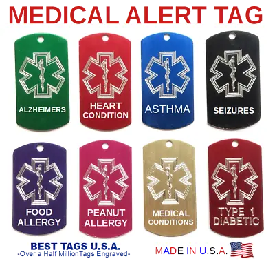 MEDICAL ALERT ID NAME TAG PERSONALIZED ENGRAVING Best Tag & Price FREE SHIPPING • $6.95