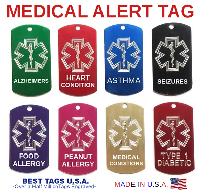 TWO (2) Custom Engraved Personalized Medical Alert ID Military Dog Tags Necklace • $8.95