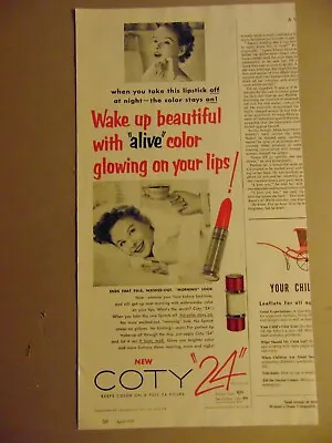1955 COTY  24  LIPSTICK Wake Up Beautiful Vintage Print Ad • $6