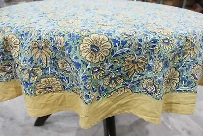£33.10 • Buy Indian Hand Block Round Tablecloth 56  Inch Diameter 100%Cotton Floral Green
