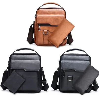 Men's Shoulder Messenger Bag PU Leather Handbag Business Crossbody Bag + Wallet • $12.90