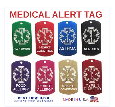 TWO (2) Custom Engraved Personalized Medical Alert ID Military Dog Tags Necklace • $7.95