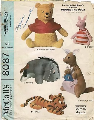DISNEY Stuffed Animals POOH TIGGER PIGLET EEYORE McCall's 8087 VTG Craft Pattern • $6.50