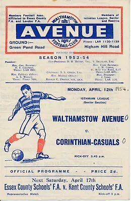 Walthamstow Avenue V Corinthian Casuals (Isthmian League) 1953/1954 • £7.99