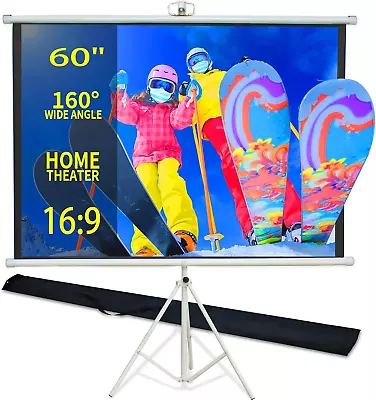 Projector Screen And Stand60 Inch Portable Pull Down Projection Screen With Fol • $84.33