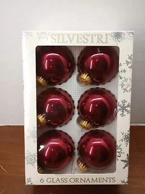 6 Vintage Silvestri 2 1/2” Round Glass Ornaments Red Balls • $15