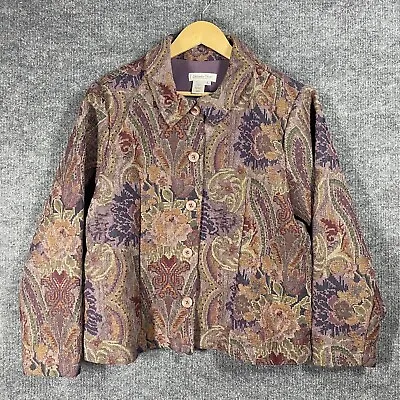 Coldwater Creek Women's Floral Tapestry Jacket Size Large Paisley Boho Hippie • £24.96