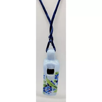 Ceramic Blue Floral Flower String Whistle Necklace N14 • $18