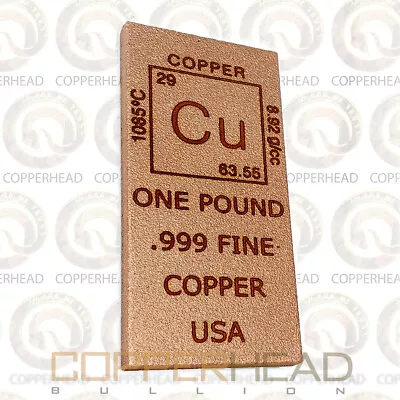 1 Pound Lb (16 Oz) Element Copper Bullion Bar .999 Fine Flat Ingot 5 10 • $19.99