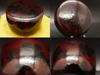 Japan Lacquer Wooden Tea Caddy Hira-Natsume With Moonflower Design Uraenke (329) • £72.96