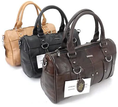 Ladies Women Lorenz Cowhide Real Leather Tote Barrel Shoulder Bag Handbag Purse • £18.99