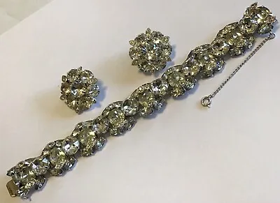 Vintage Eisenberg Signed Clear Rhinestone Bracelet And Earrings E1 • $125