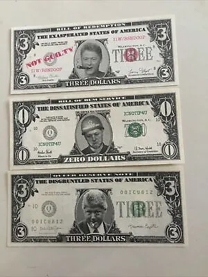  Parody $3 Bills: Bill Clinton Fake US Dollars Political Humor • $8.99