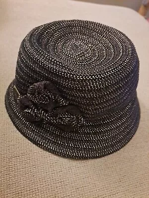 Betmar New York Women's Black Straw Hat Flower On Front Large Band • $10