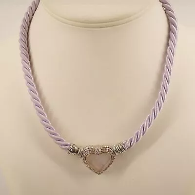 Judith Ripka Sterling Silver Rose Quartz Heart Pendant On Lilac Cord Necklace • $64.99