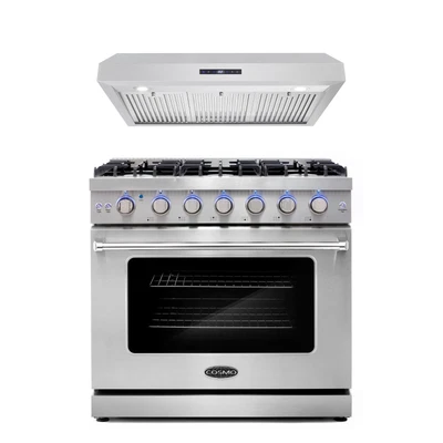 $1283.96 • Buy 36 In. Gas Range, 36 In. Range Hood Appliance Package Stainless Steel (OPEN BOX)