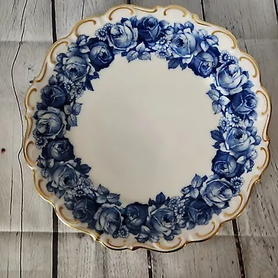 Schumann Bavaria Germany Blue Cabbage Rose Heirloom 10  Dinner Plate 1940s • $18.88