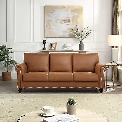 Cevera Vintage Sofa Vegan Leather Upholstered Couch 3 Seaters For Living Room • $529.99