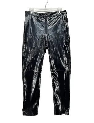 H&M Shiny Vinyl Pants Women’s Size US 10 High Rise Black Goth Pleather Goth • $21