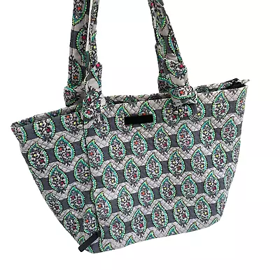 Vera Bradley Hadley East West Tote Bag Grey Paisley Stripe Quilted Purse  • $27.99