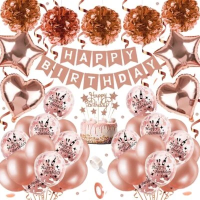 $15.99 • Buy Rose Gold Happy Birthday Banner Party Decor Balloons Garland Balloons Arch Kit