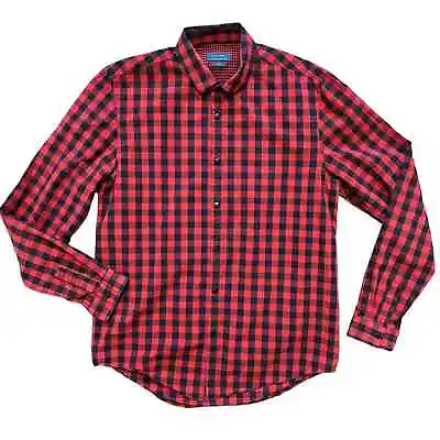 ZARA Buffalo Check Plaid Snap Front Long Sleeve Shirt Red Black MEN'S MEDIUM • $37.95