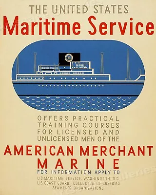 1937 American Merchant Marine Classic WPA Works Progress Poster - 20x24 • $16.95