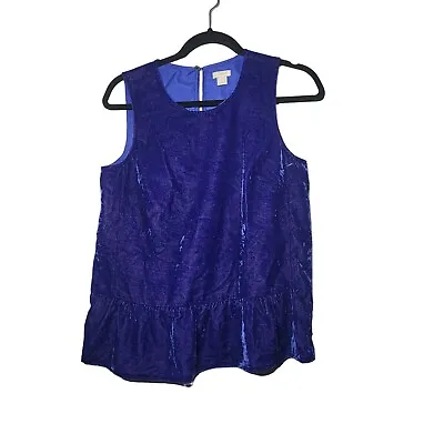 NWOT J.Crew Women's Velvet Peplum Blue Tank Top Sleeveless Blouse Size 2 Preppy  • £15.62