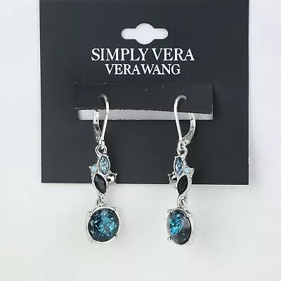 Simply Vera By Vera Wang Earrings Blue Rhinestone Silver-tone  Dangles #071 • $15.44