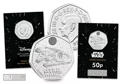 2024 Uk Star Wars Millennium Falcon Bu 50p. First Coin Of 4 (blue Hologram Card) • £7.99