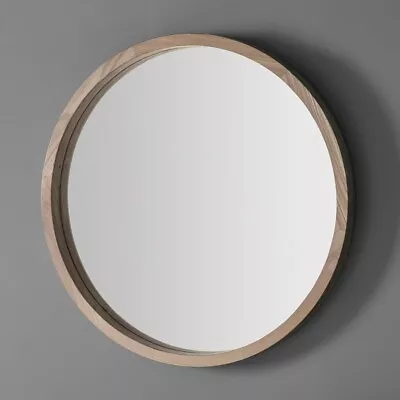 Bowman Oak Wood Frame Round Minimal Contemporary Scandi Natural Wall Mirror 70cm • £249