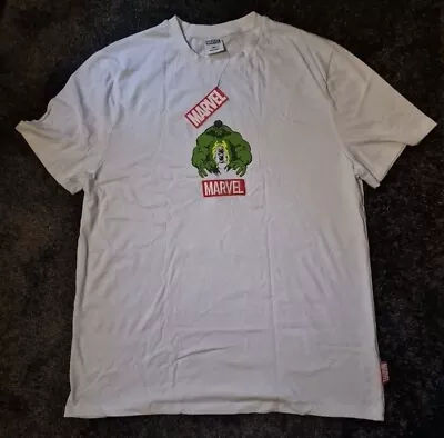 Marvel T Shirt Siz 2xl White Incredible Hulk Embroidered Comic Strip Cotton Mens • £9.99