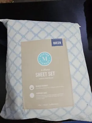 Martha Stewart Light Blue Trellis Queen Sheet Set 4 PC • $39.99