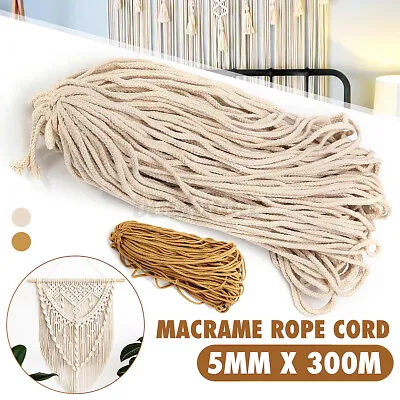 $9.69 • Buy 5mm 100M Macrame Rope Natural Beige Cotton Twisted Cord Artisans Hand Craft  