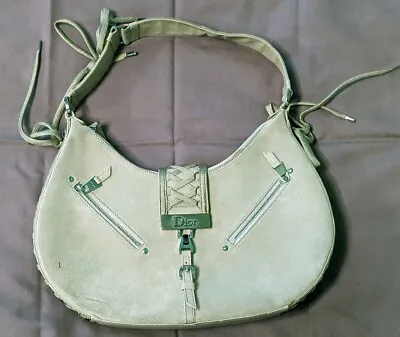 Vintage Christian Dior Logo  Admit It  Shoulder Bag Beige Suede And Leather • $799.95