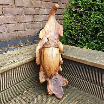 £200 • Buy Chainsaw Carved Acorn On Oak Leaf - Bespoke Wooden Garden Ornament Sculpture