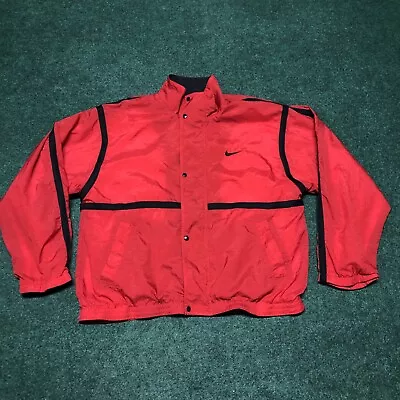 Vintage 90s Nike Windbreaker Jacket Red Mens L Lined Full Zip Snap Baggy Hip Hop • $29.99