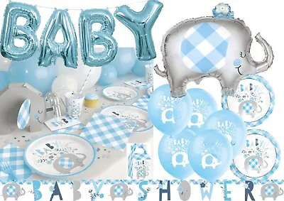 BLUE Floral Elephant Baby Shower Balloons Tableware Supplies Ideas • £2.49