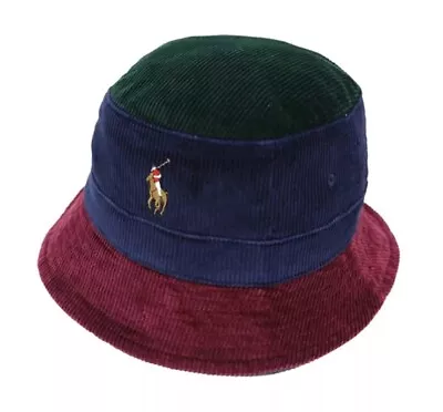 Polo Ralph Lauren Paneled Corduroy Safari Bucket Hat Cap- Navy Wine Green • $64.99