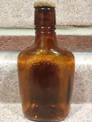 Atq Hand Blown Brown Full 1/2 Pint Medicine Bottle With Original Cork Stopper • $27.98