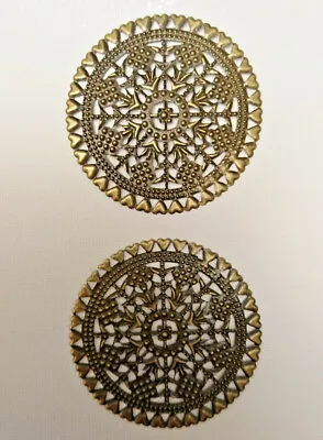 2x 6cm Ø BIG ANTIQUE BRASS FILIGREE CIRCLE Hearts EMBELLISHMENTS Flat Metal Disc • £3.49