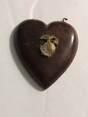 Vintage USMC Wooden Heart Sweetheart PENDANT THE MARINES Wood 1-5/8” • $24.98