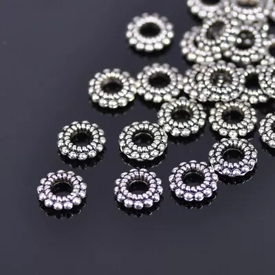 50pcs 8mm Tibetan Silver Rondelle Loose Metal Spacer Beads For Jewelry Making • $2.95