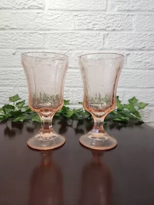 Set Of  2 Vintage Pink Water Goblet Indiana Glass Madrid Recollection Pattern • $10