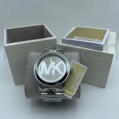 New Michael Kors MK5544 Runway Silver Crystal Pave Stainless Steel Unisex Watch • $102