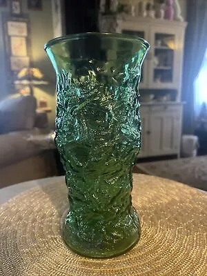 Vintage Hoosier E. O. Brody Co Cleveland Green Glass Vase 9 1/2” Tall • $7
